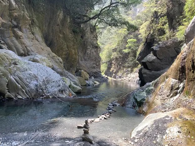 river with shallow pools of hot water on the riverbed